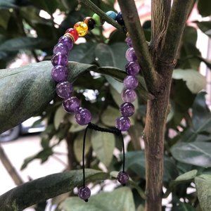 Amethyst 7 Chakra Bracelet, Amethyst Bangles Bracelet, Adjustable Yoga Bracelet